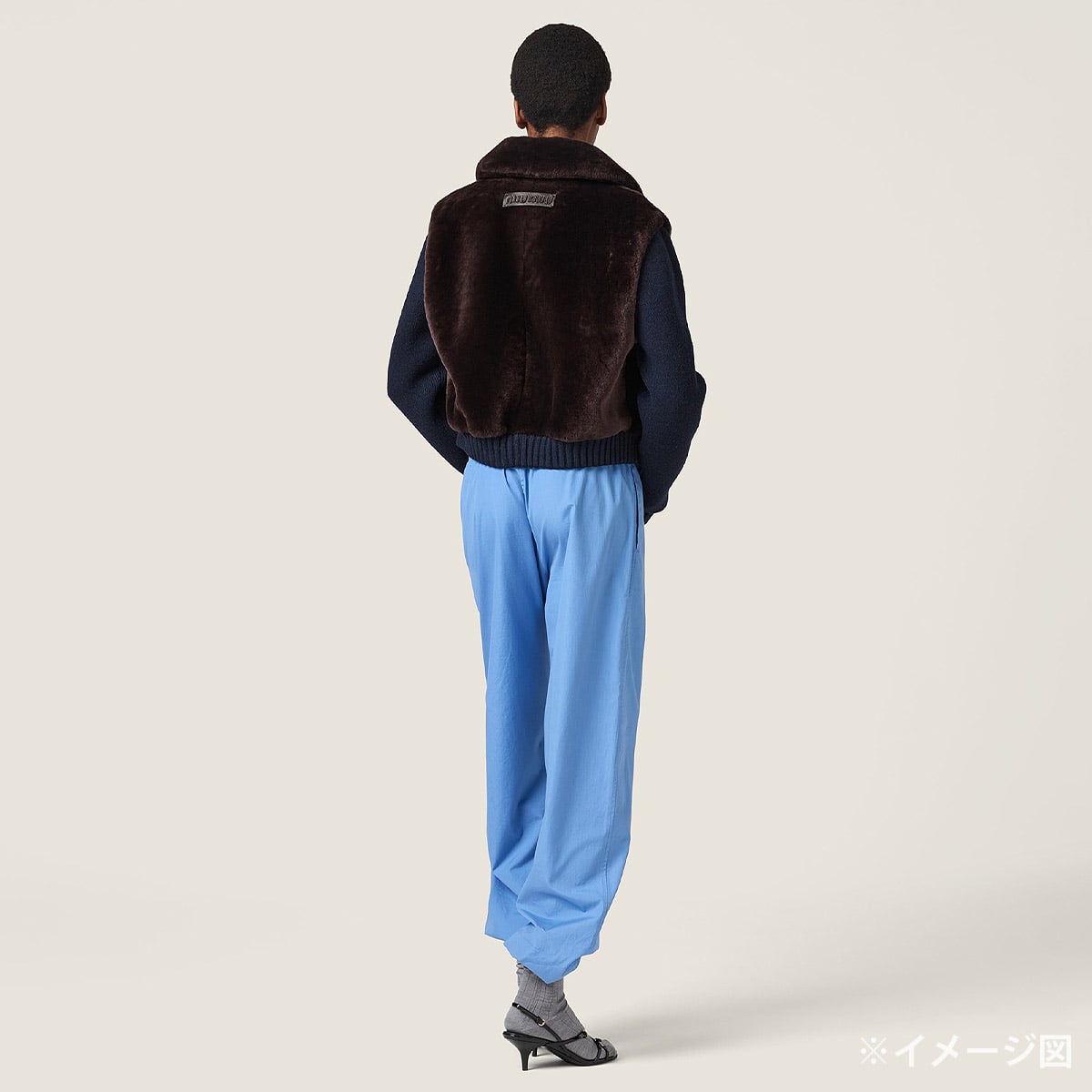 Miu Miu Blouson Shearling Knit JacketCoffee Wool/Cashmere/Polyester #38 Silver HW MPV963_177S_F0201_S_000[BRAND NEW][Authentic]
