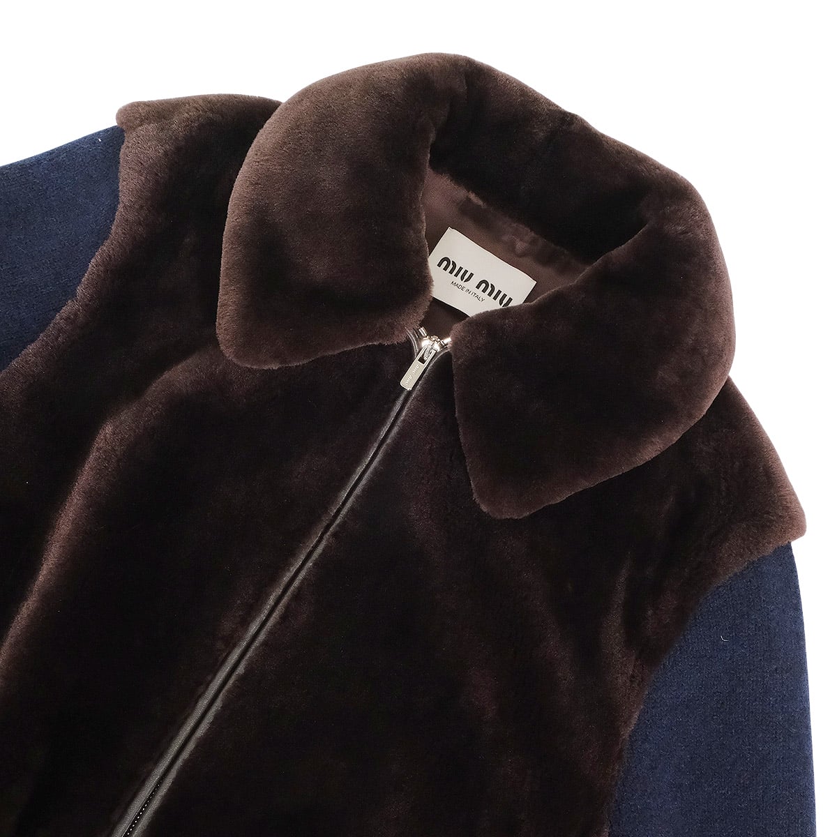 Miu Miu Blouson Shearling Knit JacketCoffee Wool/Cashmere/Polyester #38 Silver HW MPV963_177S_F0201_S_000[BRAND NEW][Authentic]