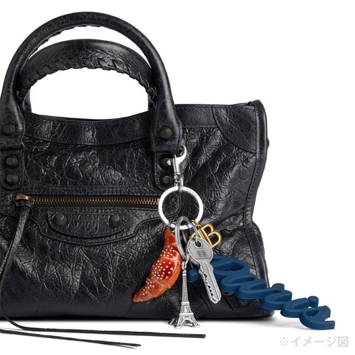 BALENCIAGA keyring(key holder) Tourist Paris Croissant Blue/Brown Brass/Silicone/Stainless Steel/Zamak Silver HW 8353852[BRAND NEW][Authentic]