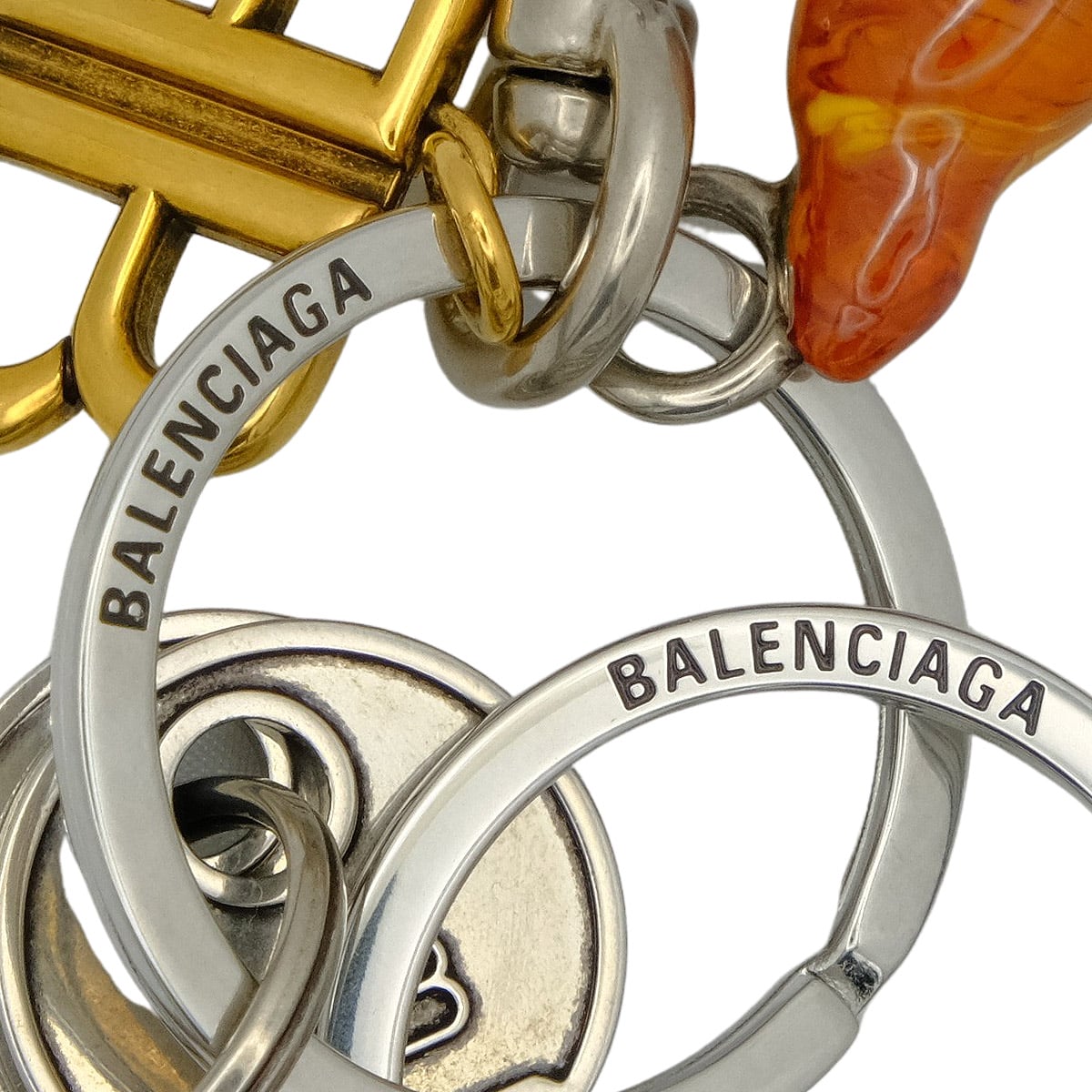 BALENCIAGA keyring(key holder) Tourist Paris Croissant Blue/Brown Brass/Silicone/Stainless Steel/Zamak Silver HW 8353852[BRAND NEW][Authentic]
