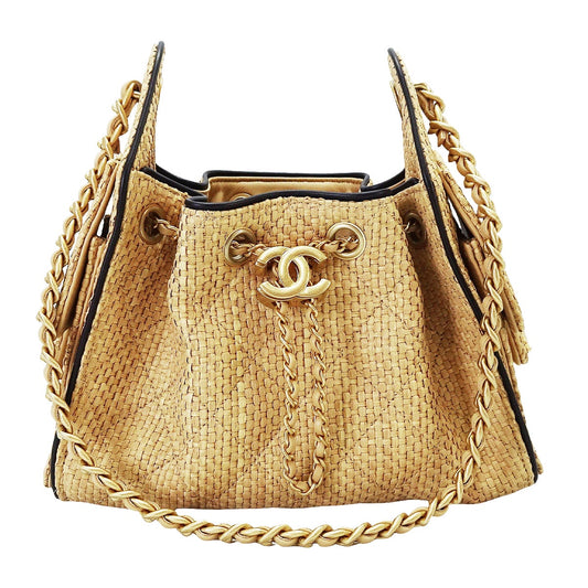 CHANEL Shoulder bag 25 Mini handbag Beige/Noir (Black) Braided raffia/calfskin/effect canvas Gold HW AS5631[BRAND NEW][Authentic]