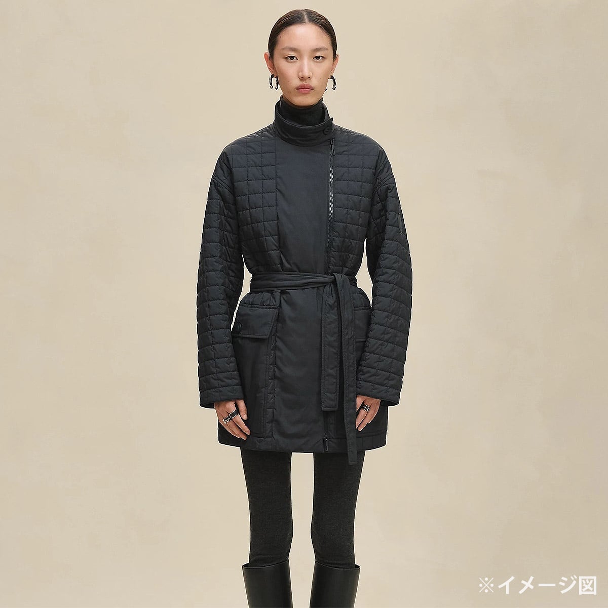 2025AW HERMES Quilted coat with Clou de Selle button Noir (Black) Polyester #38[EXCELLENT][Authentic]