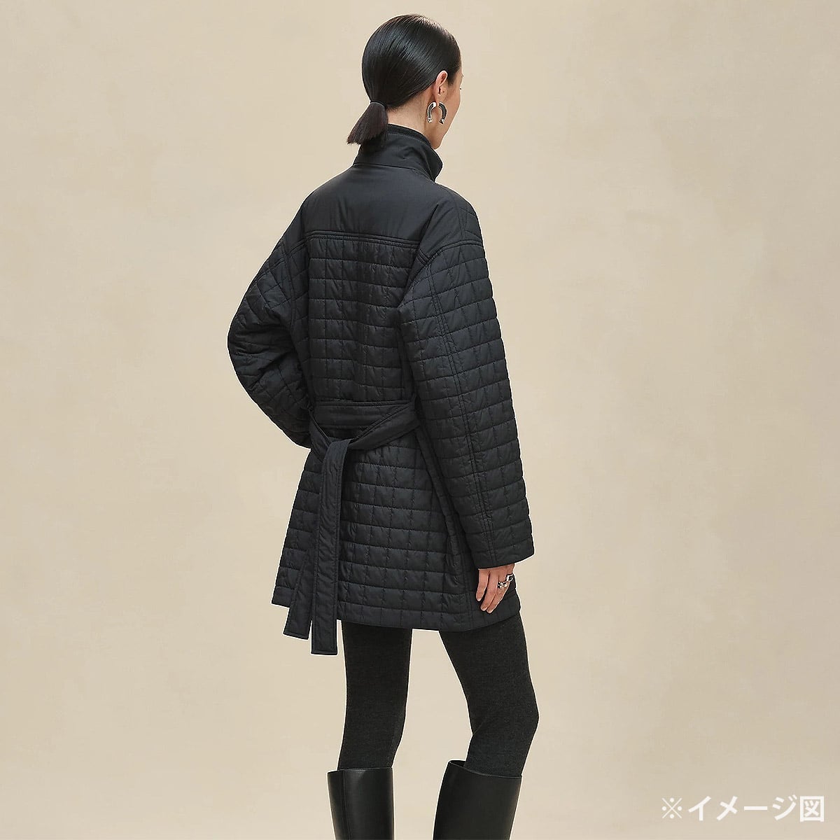 2025AW HERMES Quilted coat with Clou de Selle button Noir (Black) Polyester #38[EXCELLENT][Authentic]