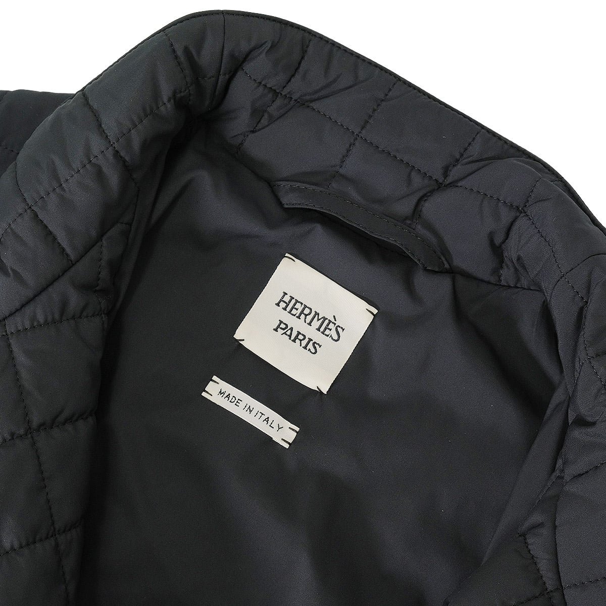 2025AW HERMES Quilted coat with Clou de Selle button Noir (Black) Polyester #38[EXCELLENT][Authentic]