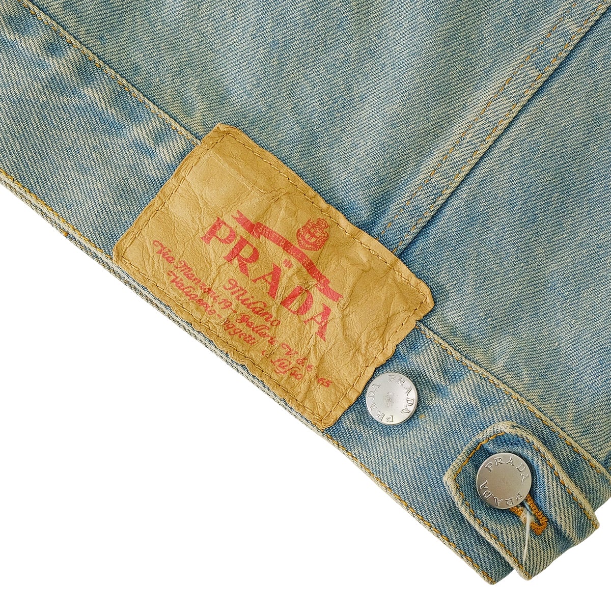PRADA Denim jacket No collar Triangle logo Blue Cotton #L Silver HW GEB229[EXCELLENT][Authentic]