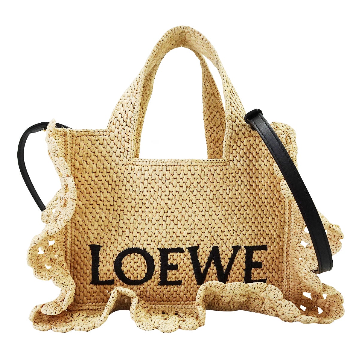 [Pre-loved] LOEWE Shoulder bag Fun Tote Small Frill Naturel Raffia ALF1859X25[LIKE NEW][Authentic]