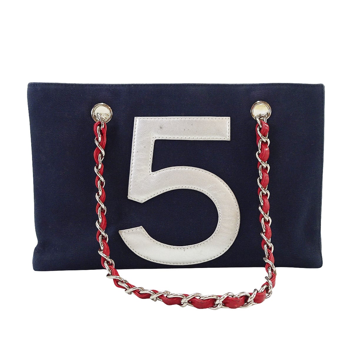 [Pre-loved] CHANEL tote bag No.5 Navy/Silver/Red Canvas/Lambskin Silver HW A18644[USED AB][Authentic]