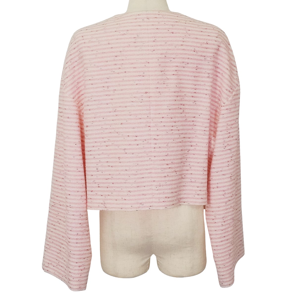 2024 Cruise CHANEL Plainly colored jacket COCO Button Tweed Stripe Pink/Blanc (White) #42 P76335[EXCELLENT][Authentic]