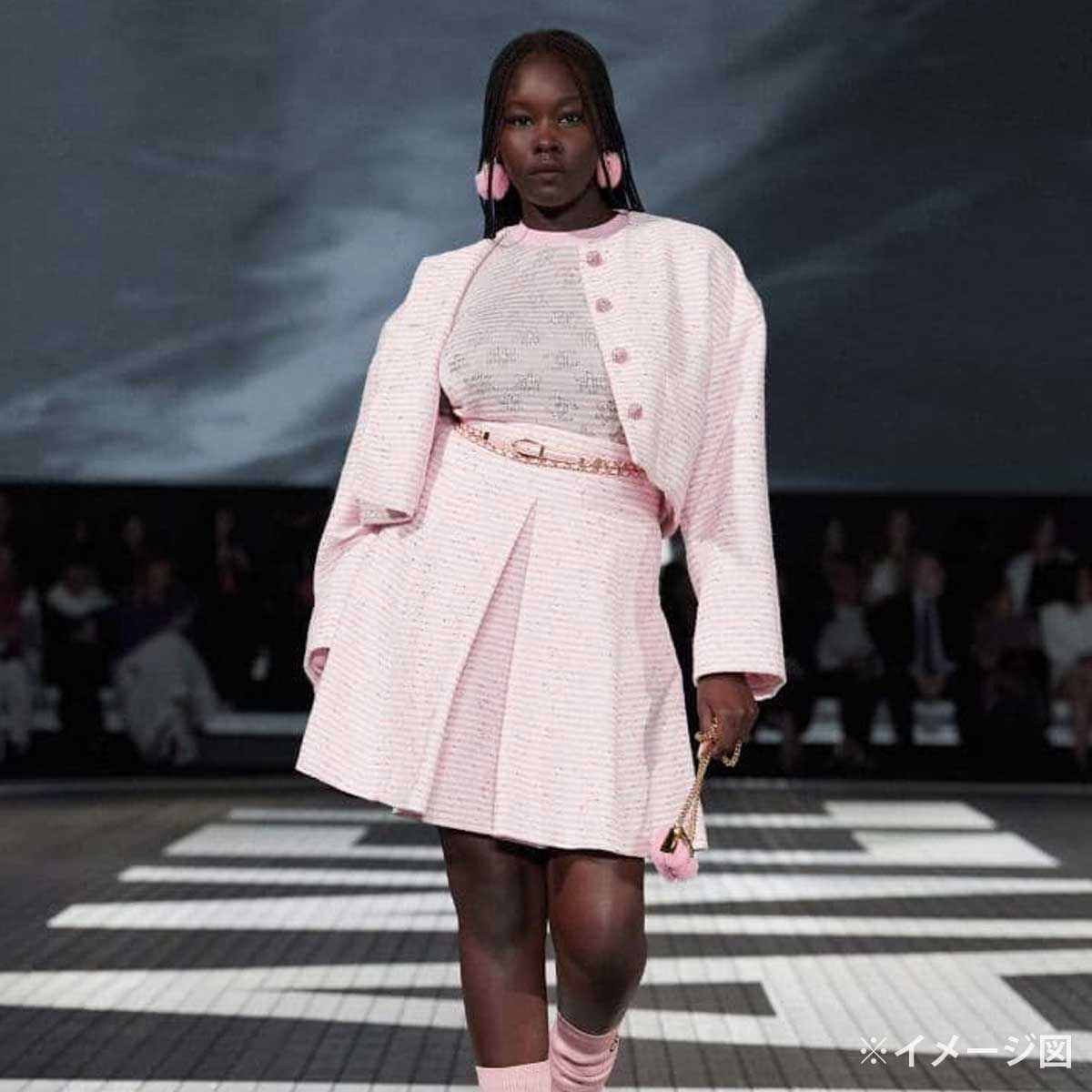 2024 Cruise CHANEL Plainly colored jacket COCO Button Tweed Stripe Pink/Blanc (White) #42 P76335[EXCELLENT][Authentic]