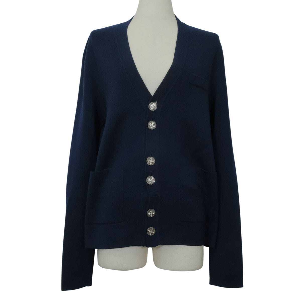 2024SS LOUIS VUITTON Cardigan with Jewel Button Navy Wool #S Silver HW 1AFIUK[EXCELLENT][Authentic]