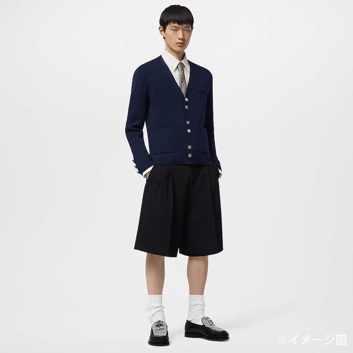 2024SS LOUIS VUITTON Cardigan with Jewel Button Navy Wool #S Silver HW 1AFIUK[EXCELLENT][Authentic]