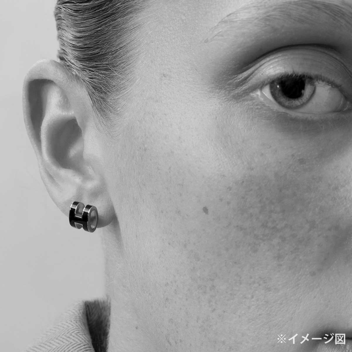 HERMES pierced earring Mini Pop H Noir (Black) Rose Gold Plated/lacquer[BRAND NEW][Authentic]