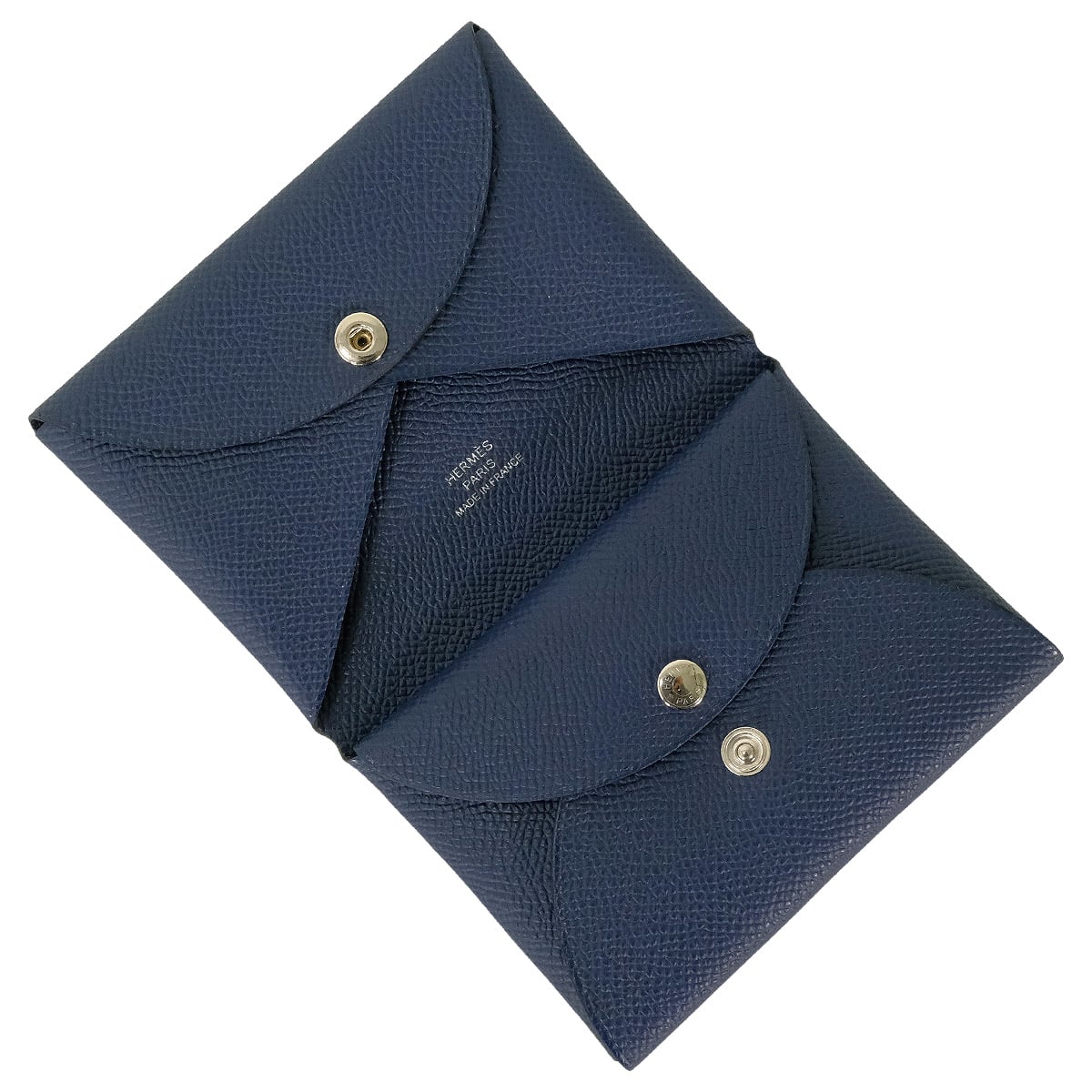 HERMES card holder Calvi Duo Bleu Abysse Veau Epsom Silver HW Stamp K[BRAND NEW][Authentic]