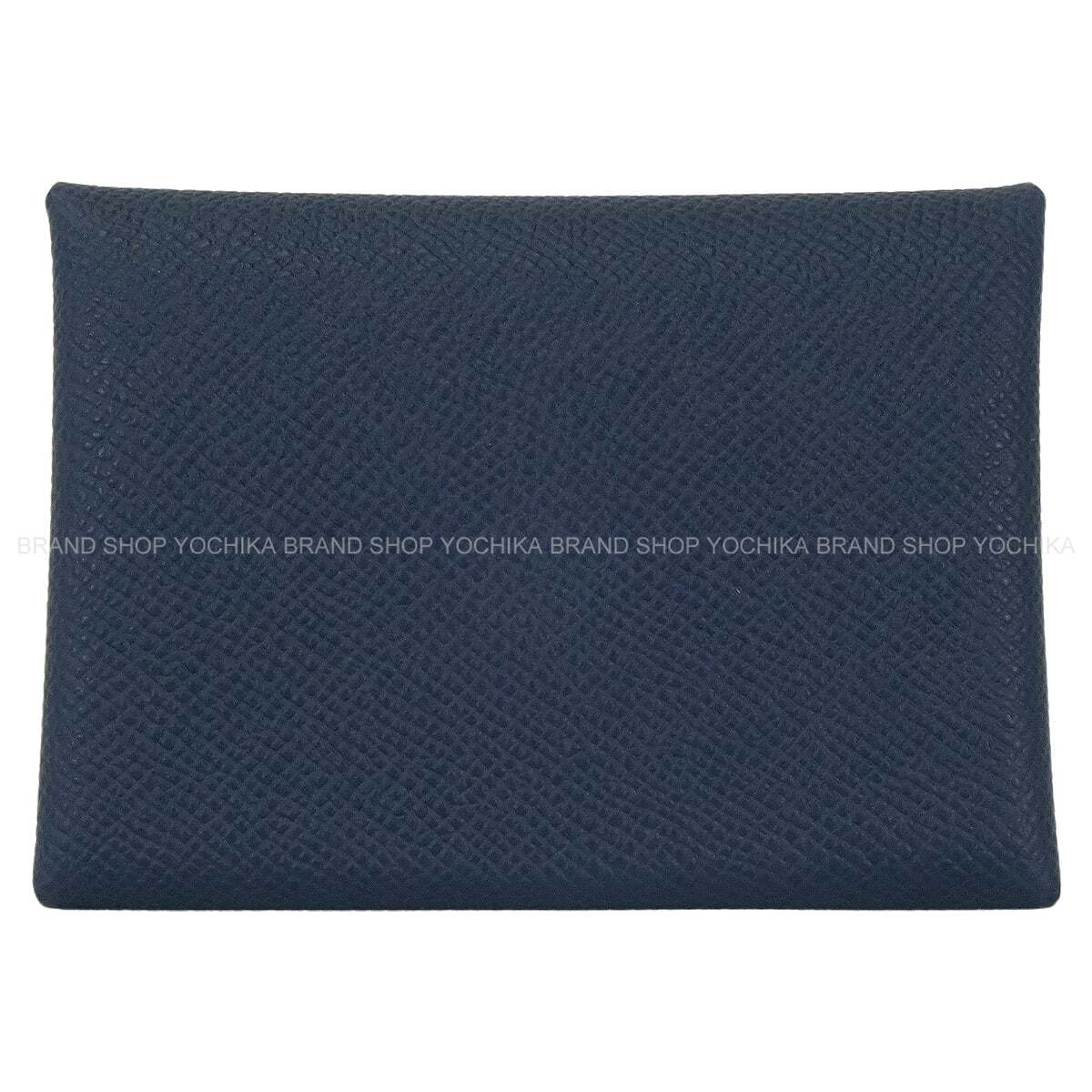 HERMES card holder Calvi Duo Bleu Abysse Veau Epsom Silver HW Stamp K[BRAND NEW][Authentic]