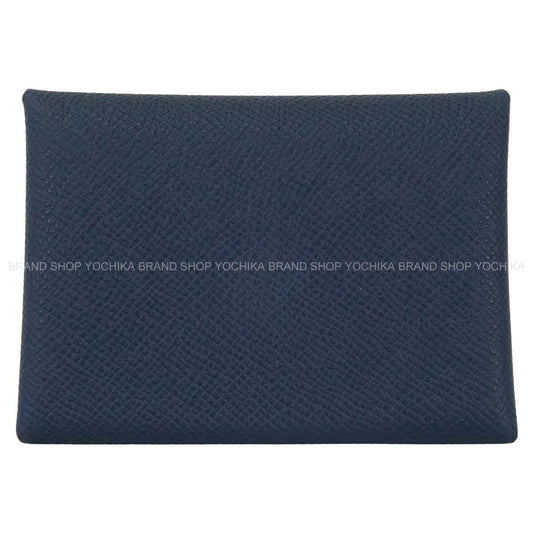 HERMES card holder Calvi Duo Bleu Abysse Veau Epsom Silver HW Stamp K[BRAND NEW][Authentic]