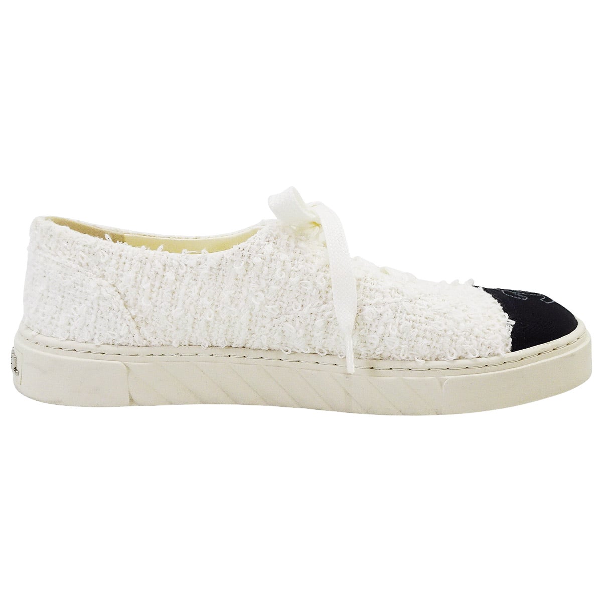 [Pre-loved] 2023 SS CHANEL sneakers COCO mark bicolor Blanc (White)/Noir (Black) Tweedcanvas #37 Silver HW G39866[LIKE NEW][Authentic]