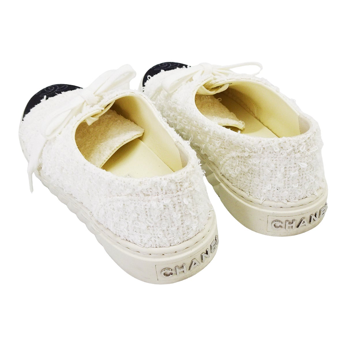 [Pre-loved] 2023 SS CHANEL sneakers COCO mark bicolor Blanc (White)/Noir (Black) Tweedcanvas #37 Silver HW G39866[LIKE NEW][Authentic]