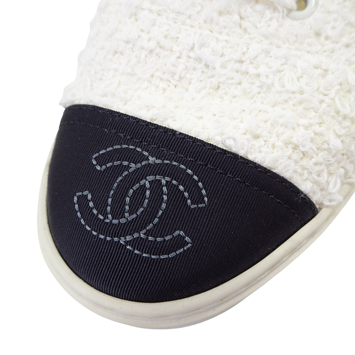 [Pre-loved] 2023 SS CHANEL sneakers COCO mark bicolor Blanc (White)/Noir (Black) Tweedcanvas #37 Silver HW G39866[LIKE NEW][Authentic]