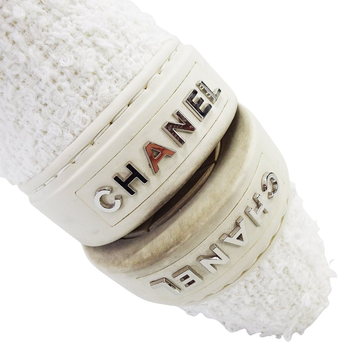 [Pre-loved] 2023 SS CHANEL sneakers COCO mark bicolor Blanc (White)/Noir (Black) Tweedcanvas #37 Silver HW G39866[LIKE NEW][Authentic]