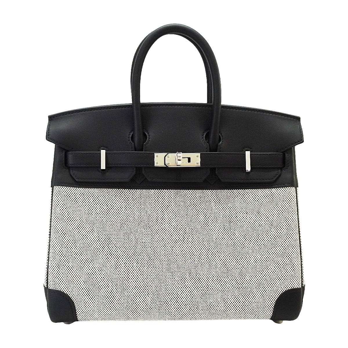 HERMES Handbag Birkin25 Noir (Black) Veau Swift/Toile H Silver HW Stamp K[BRAND NEW][Authentic]