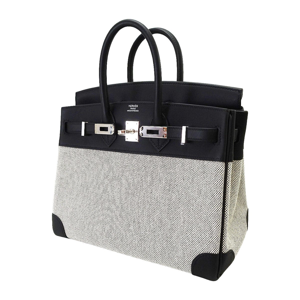 HERMES Handbag Birkin25 Noir (Black) Veau Swift/Toile H Silver HW Stamp K[BRAND NEW][Authentic]