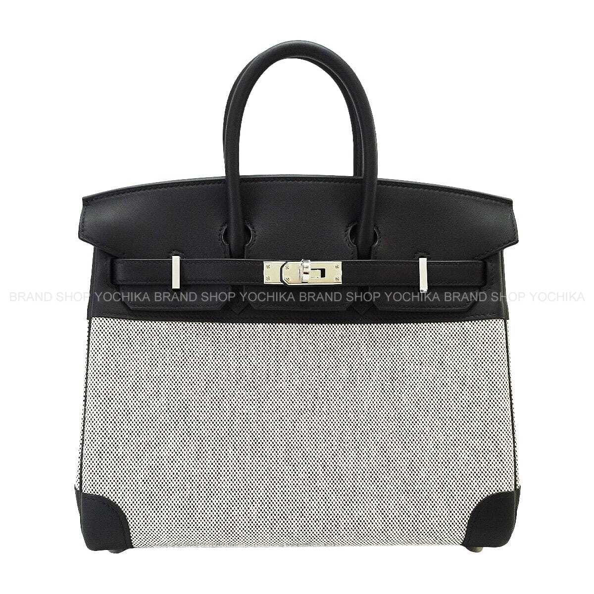 HERMES Handbag Birkin25 Noir (Black) Veau Swift/Toile H Silver HW Stamp K[BRAND NEW][Authentic]