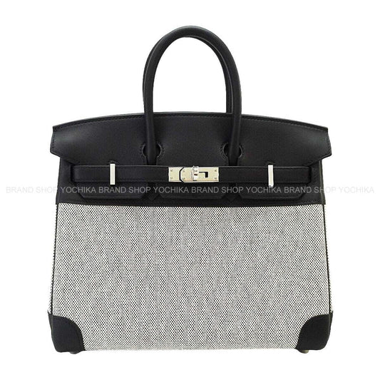 HERMES Handbag Birkin25 Noir (Black) Veau Swift/Toile H Silver HW Stamp K[BRAND NEW][Authentic]