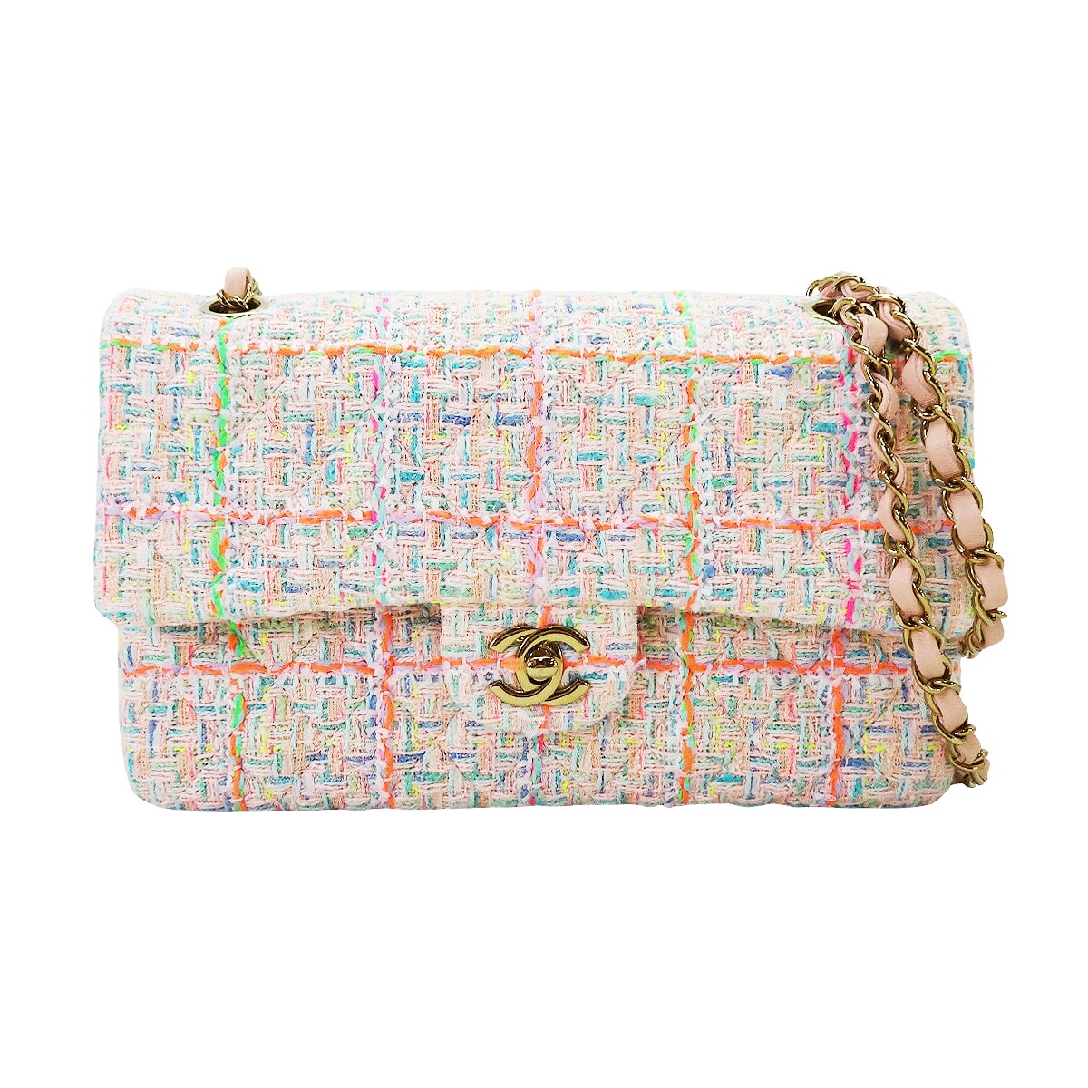 CHANEL Shoulder bag Matelasse 25 Multicolor Tweed Gold HW A01112[EXCELLENT][Authentic]