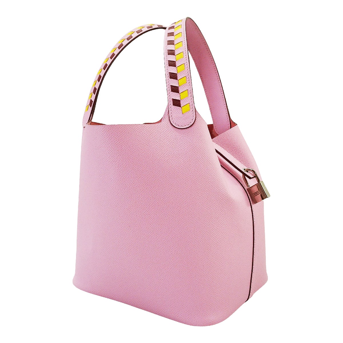 [Pre-loved] HERMES Handbag Picotin Lock 22 MM Tressage De Cuir Mauve sylvestre/Jaune de Naples/Rouge H Veau Epsom Silver HW Stamp D[LIKE NEW][Authentic]