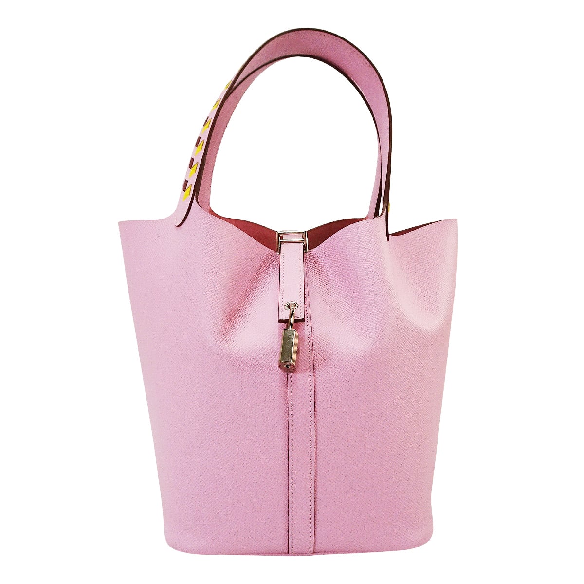 [Pre-loved] HERMES Handbag Picotin Lock 22 MM Tressage De Cuir Mauve sylvestre/Jaune de Naples/Rouge H Veau Epsom Silver HW Stamp D[LIKE NEW][Authentic]
