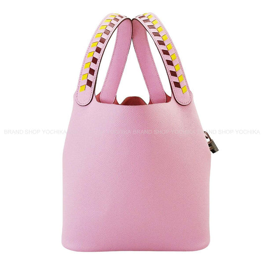 [Pre-loved] HERMES Handbag Picotin Lock 22 MM Tressage De Cuir Mauve sylvestre/Jaune de Naples/Rouge H Veau Epsom Silver HW Stamp D[LIKE NEW][Authentic]
