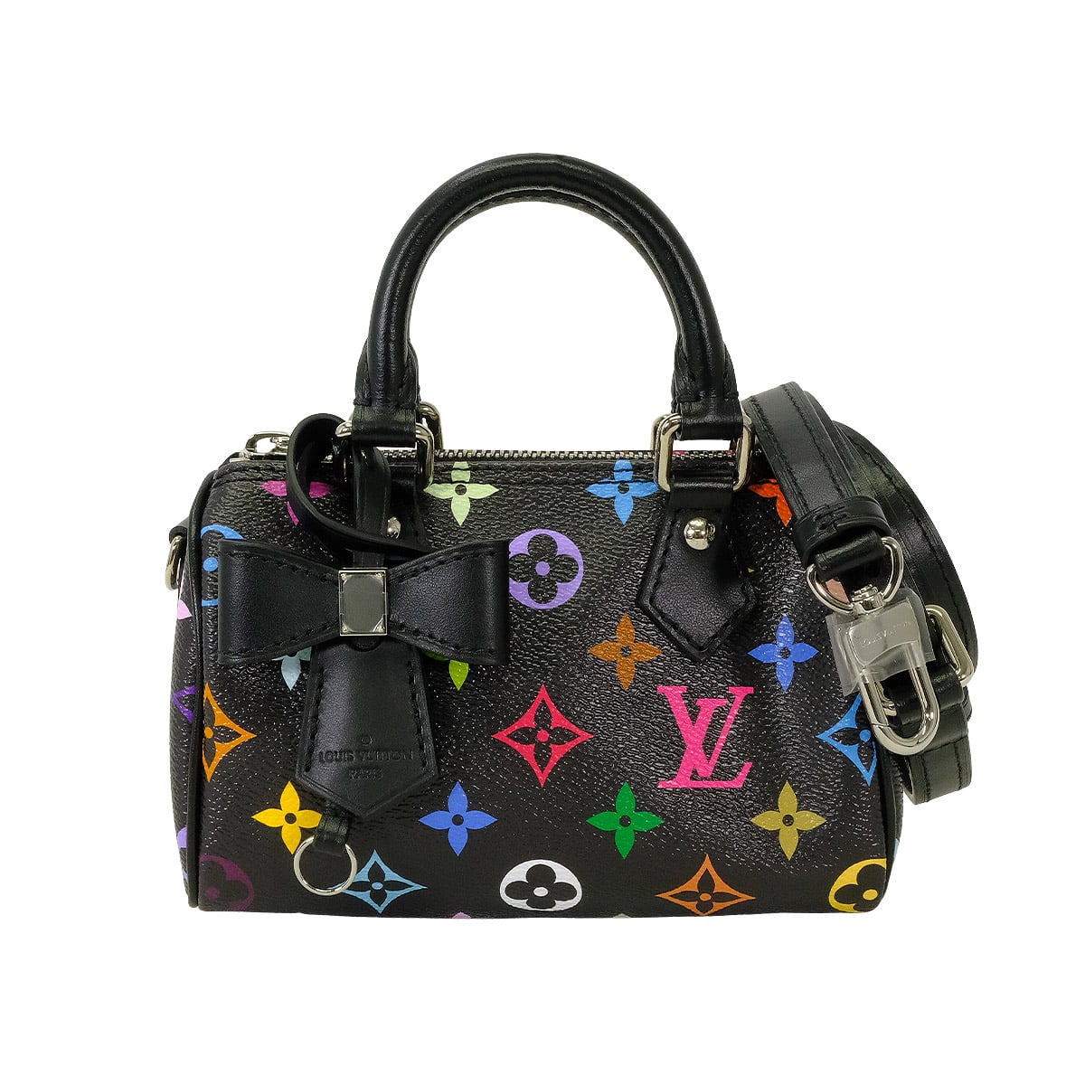 2025Limited LOUIS VUITTON Handbag LV×TM Murakami Takashi Nano Speedy Bandouliere Noir (Black)/Multicolor Monogram Canvas Silver HW M13406[BRAND NEW][Authentic]