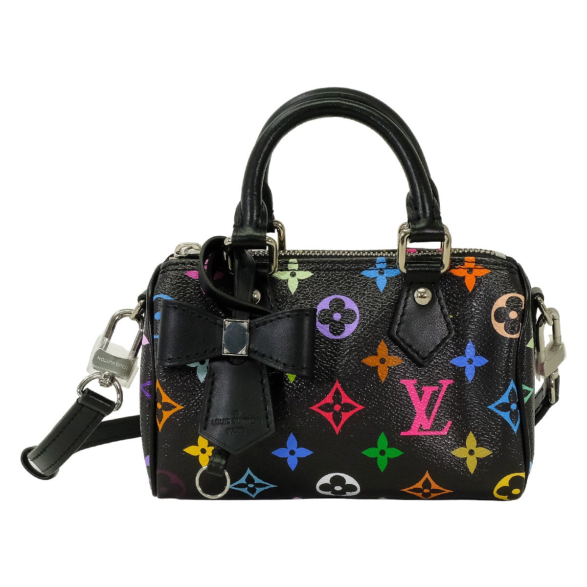 2025Limited LOUIS VUITTON Handbag LV×TM Murakami Takashi Nano Speedy Bandouliere Noir (Black)/Multicolor Monogram Canvas Silver HW M13406[BRAND NEW][Authentic]