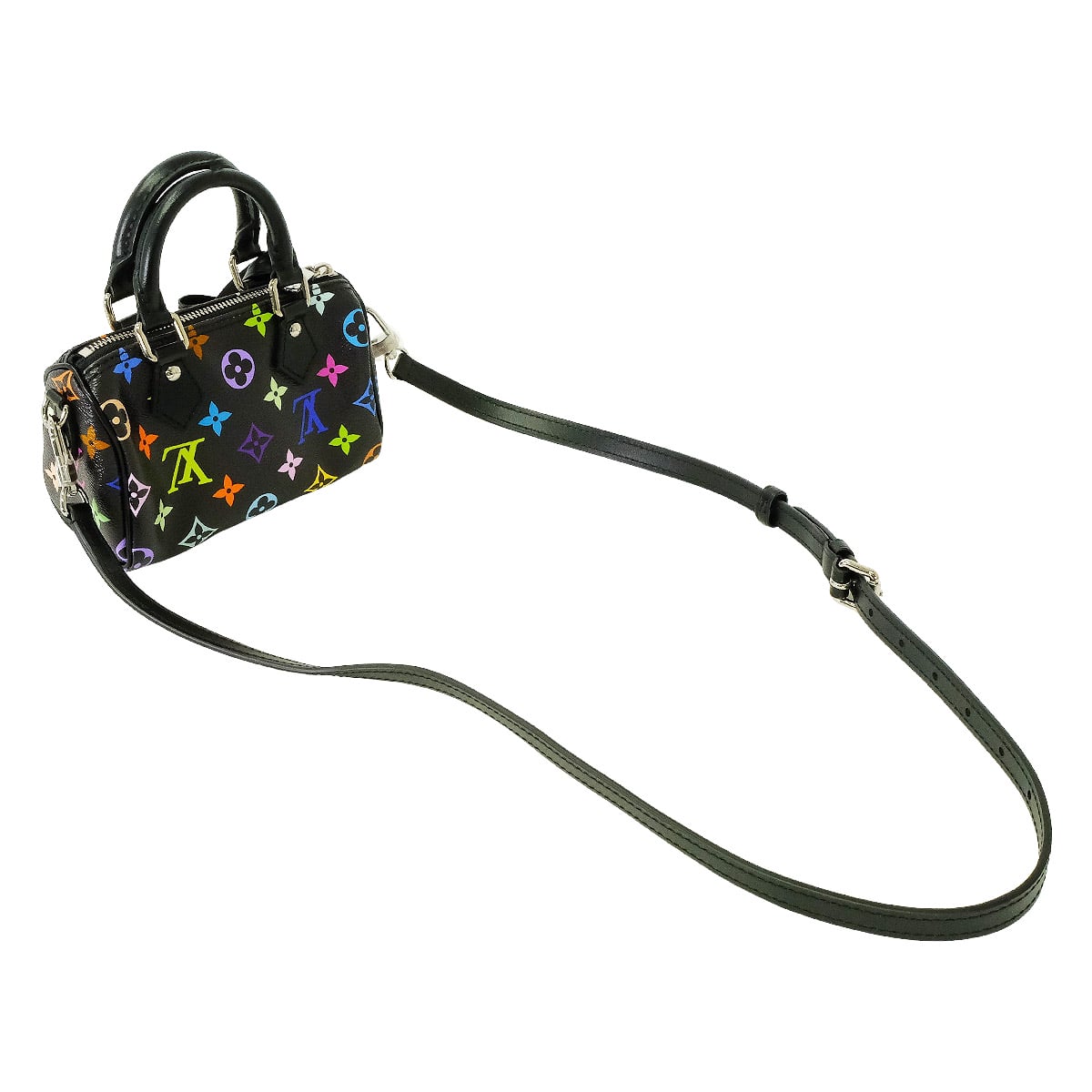 2025Limited LOUIS VUITTON Handbag LV×TM Murakami Takashi Nano Speedy Bandouliere Noir (Black)/Multicolor Monogram Canvas Silver HW M13406[BRAND NEW][Authentic]