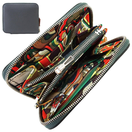 HERMES Bi-fold wallet Azap Silk'in Compact Faubourg Rainbow Gris Misty/Beige Marfa/Prunoir Evercolor/Veau Barenia/Silk Silver HW Stamp W[EXCELLENT][Authentic]