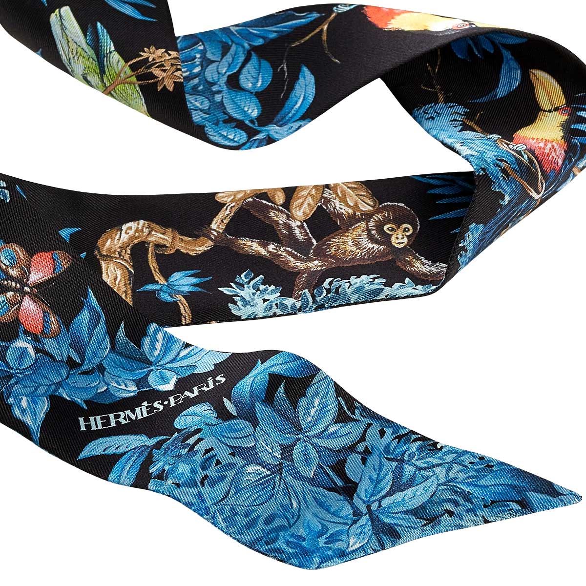 2026SS HERMES scarf Twilly EQUATEUR Noir (Black)/Blue/Multicolor Silk100%[BRAND NEW][Authentic]