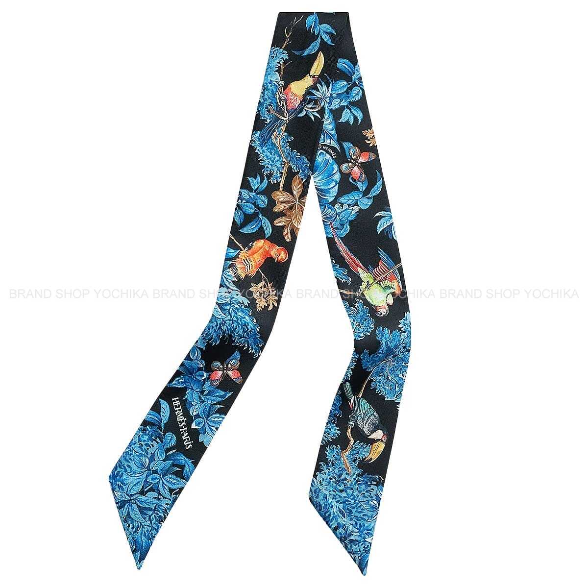 2026SS HERMES scarf Twilly EQUATEUR Noir (Black)/Blue/Multicolor Silk100%[BRAND NEW][Authentic]