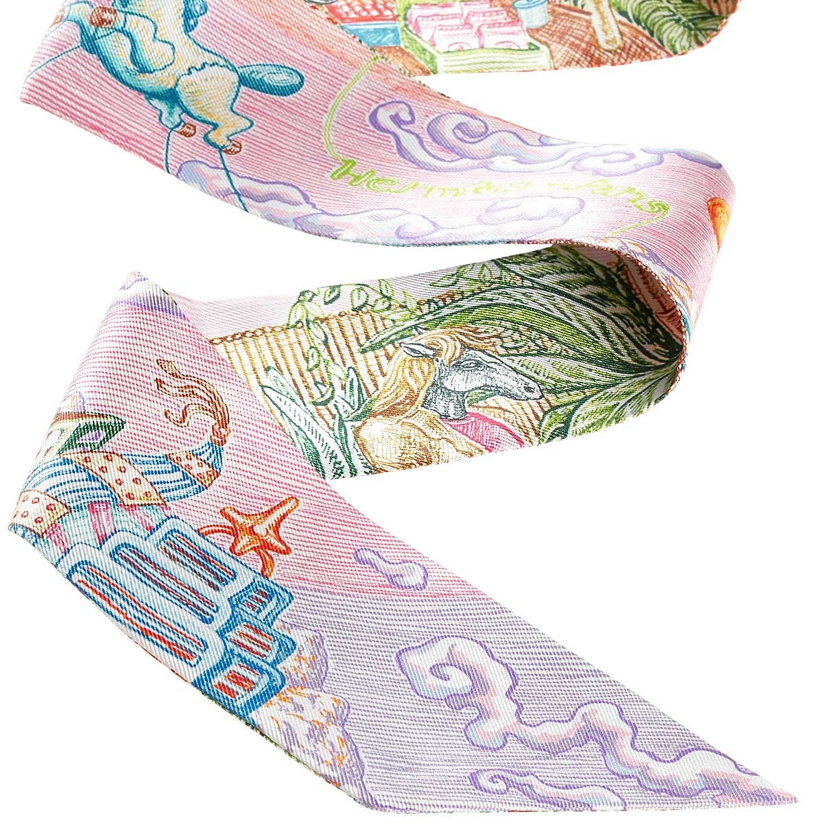2026SS HERMES scarf Twilly City of LightPink/Violet/Multicolor Silk100%[BRAND NEW][Authentic]