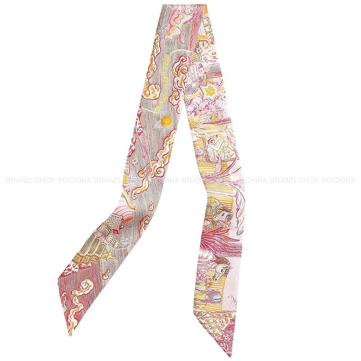 2026SS HERMES scarf Twilly City of Light Pink/Jaune d'Or/Red Silk100%[BRAND NEW][Authentic]