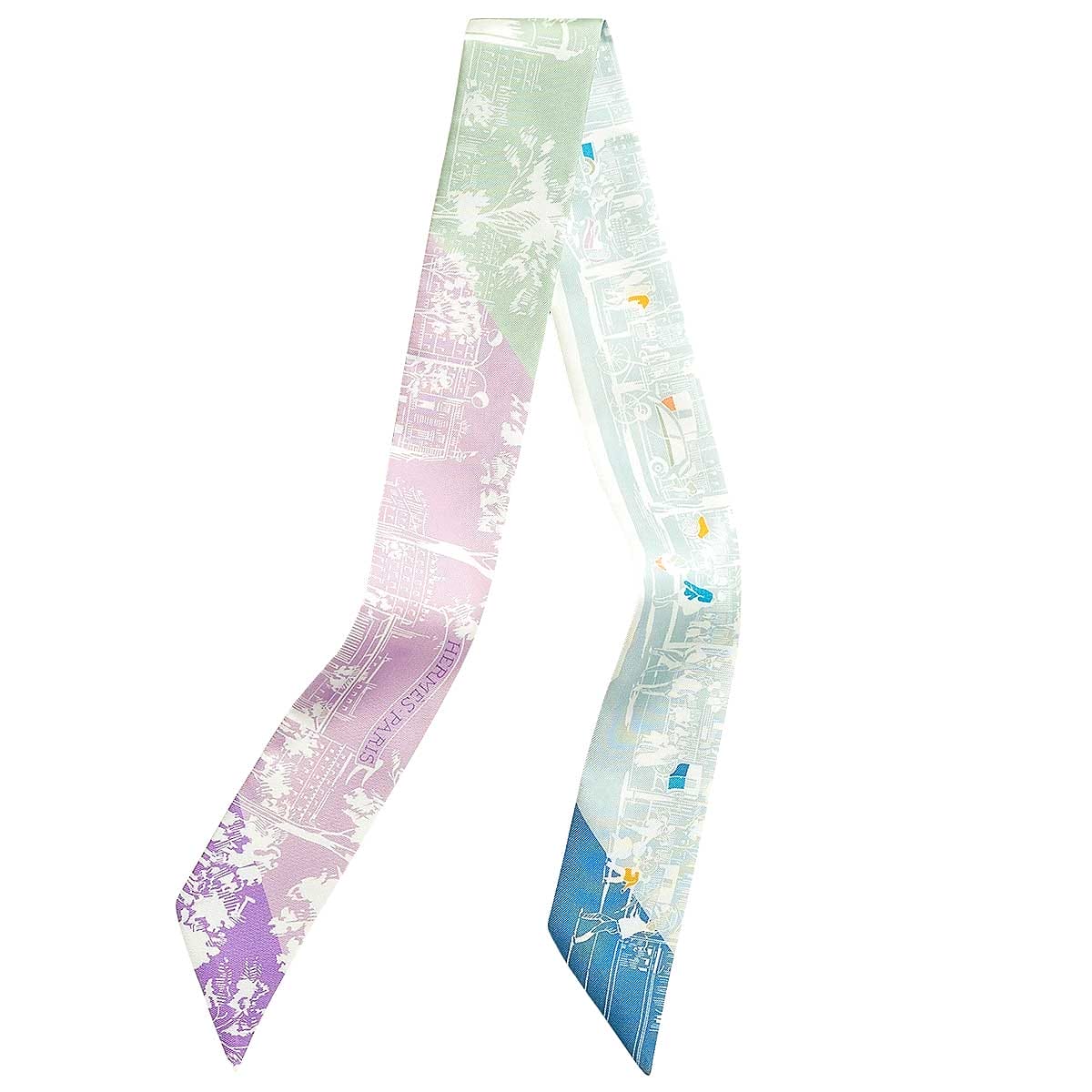 2026SS HERMES scarf Twilly From the Shadow of the Boulevard Mauve/Green/Blanc (White) Silk100%[BRAND NEW][Authentic]