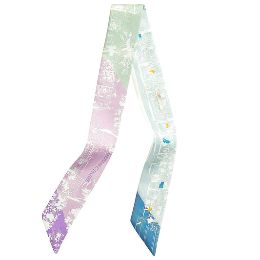 2026 SS HERMES scarf Twilly From the Shadow of the Boulevard Mauve/Green/Blanc (White) Silk100%[BRAND NEW][Authentic]
