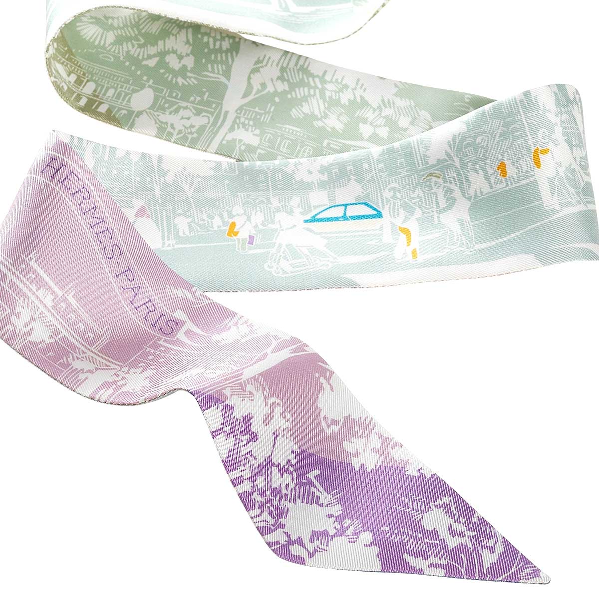 2026SS HERMES scarf Twilly From the Shadow of the Boulevard Mauve/Green/Blanc (White) Silk100%[BRAND NEW][Authentic]