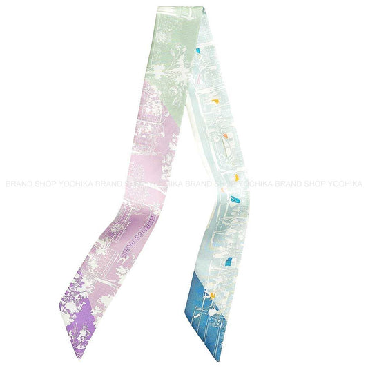 2026SS HERMES scarf Twilly From the Shadow of the Boulevard Mauve/Green/Blanc (White) Silk100%[BRAND NEW][Authentic]