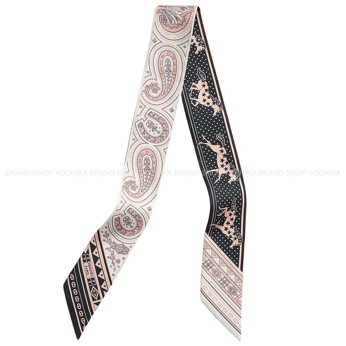2026SS HERMES scarf Twilly CHEVAL de COEUR Bandana Noir (Black)/Blanc (White)/Vieux rose Silk100%[BRAND NEW][Authentic]