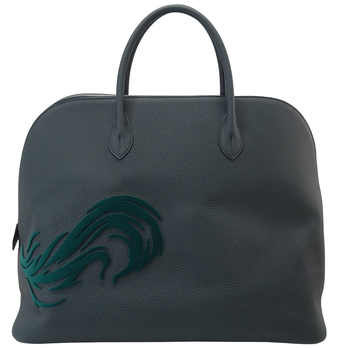 HERMES Handbag Bolide1923 45 Chimeres Dragon Vert Cypress Veau Togo/Velvet Silver HW Stamp D[EXCELLENT][Authentic]