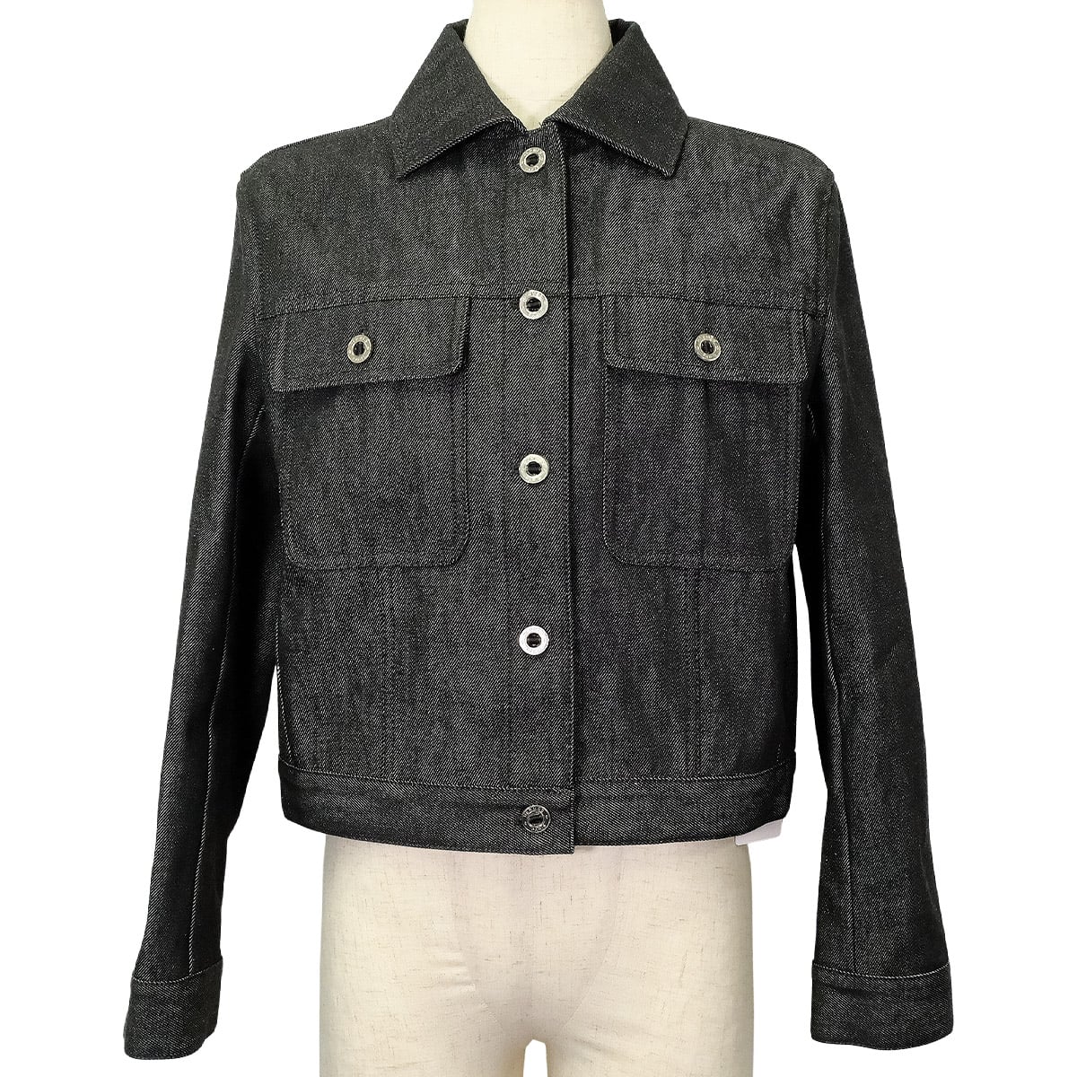 HERMES Denim jacket Ladies Crew de Sel Sellier ButtonGris/Charbon Cotton #38 5H0258DI[BRAND NEW][Authentic]