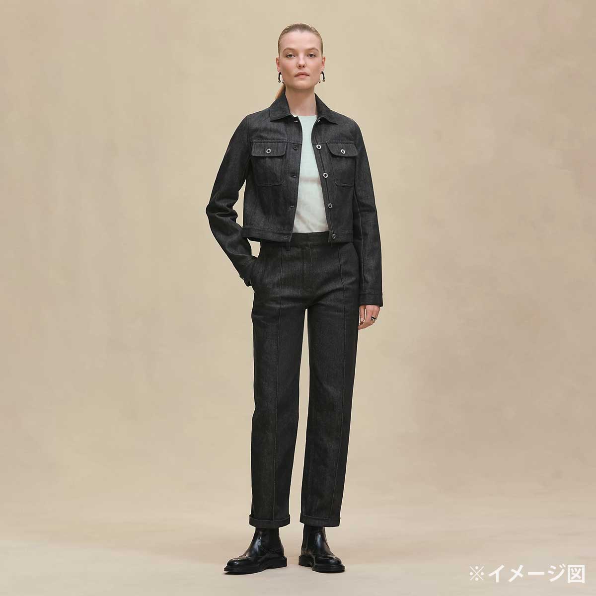 HERMES Denim jacket Ladies Crew de Sel Sellier ButtonGris/Charbon Cotton #38 5H0258DI[BRAND NEW][Authentic]