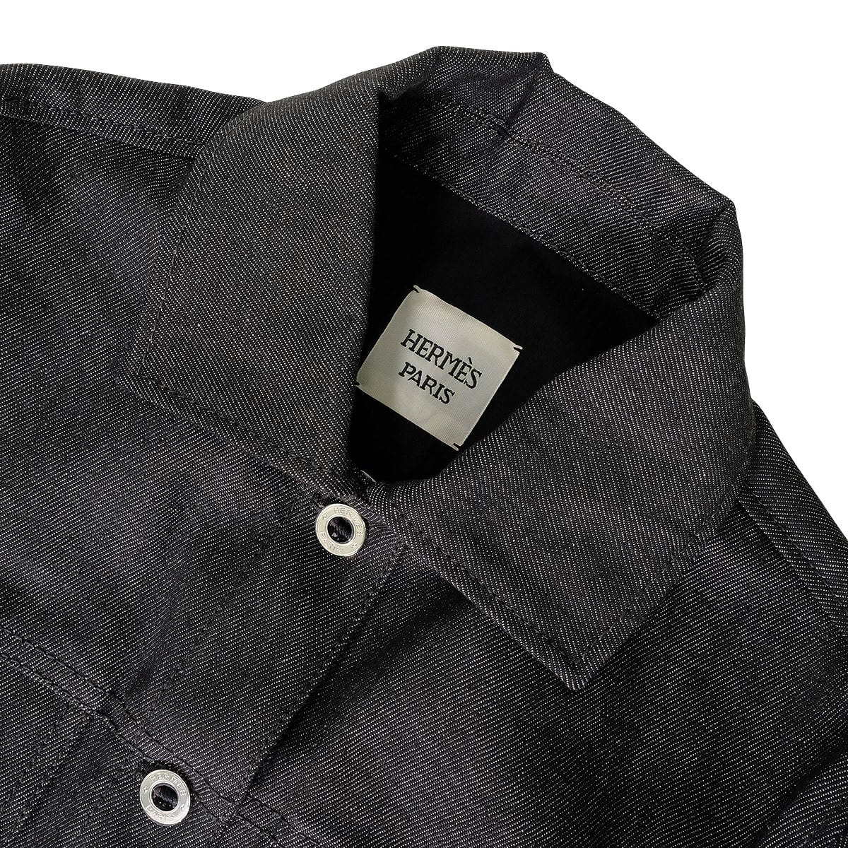 HERMES Denim jacket Ladies Crew de Sel Sellier ButtonGris/Charbon Cotton #38 5H0258DI[BRAND NEW][Authentic]