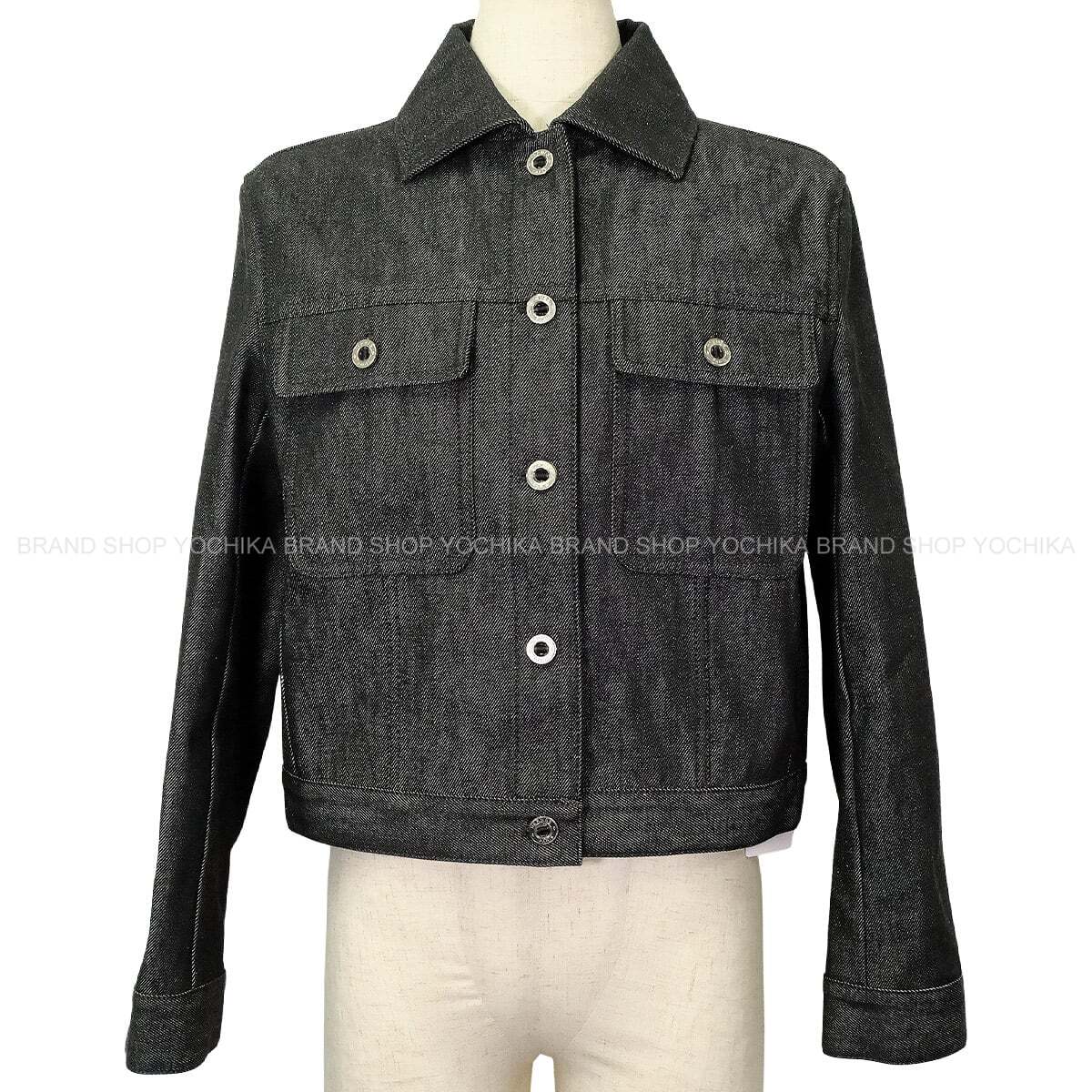 HERMES Denim jacket Ladies Crew de Sel Sellier ButtonGris/Charbon Cotton #38 5H0258DI[BRAND NEW][Authentic]
