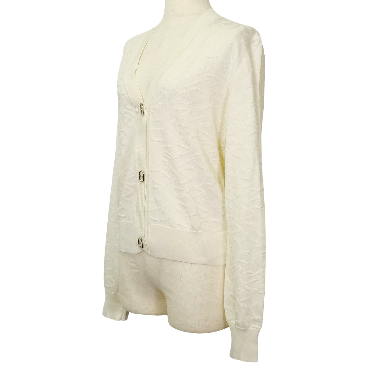 2024SS HERMES Cardigan Knit Chaine D'ancre All-over pattern Blanc (White) Silk/Cotton #36 Silver HW[EXCELLENT][Authentic]